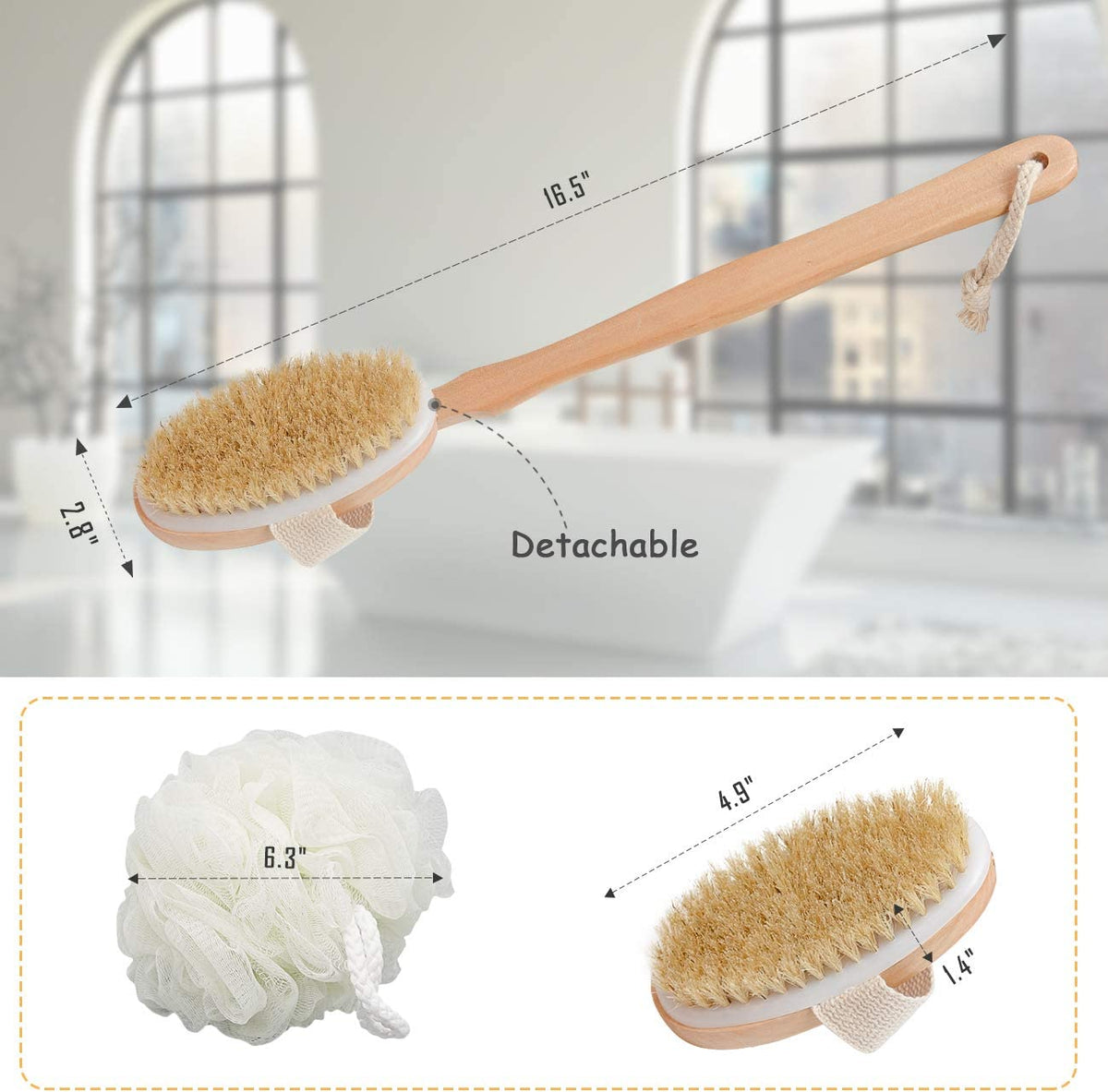 Long Handle Bamboo Body Brush With Sponge Zribamboo