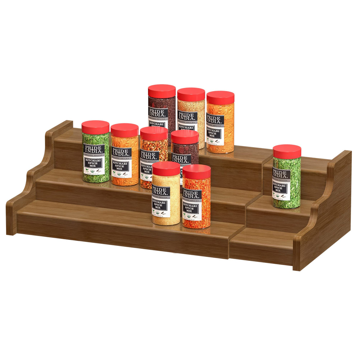 Natural Bamboo Spice Shelf - 3-Tier, Expandable - 12 1/2 x 9 3/4 x 4 1/4  - 1 count box