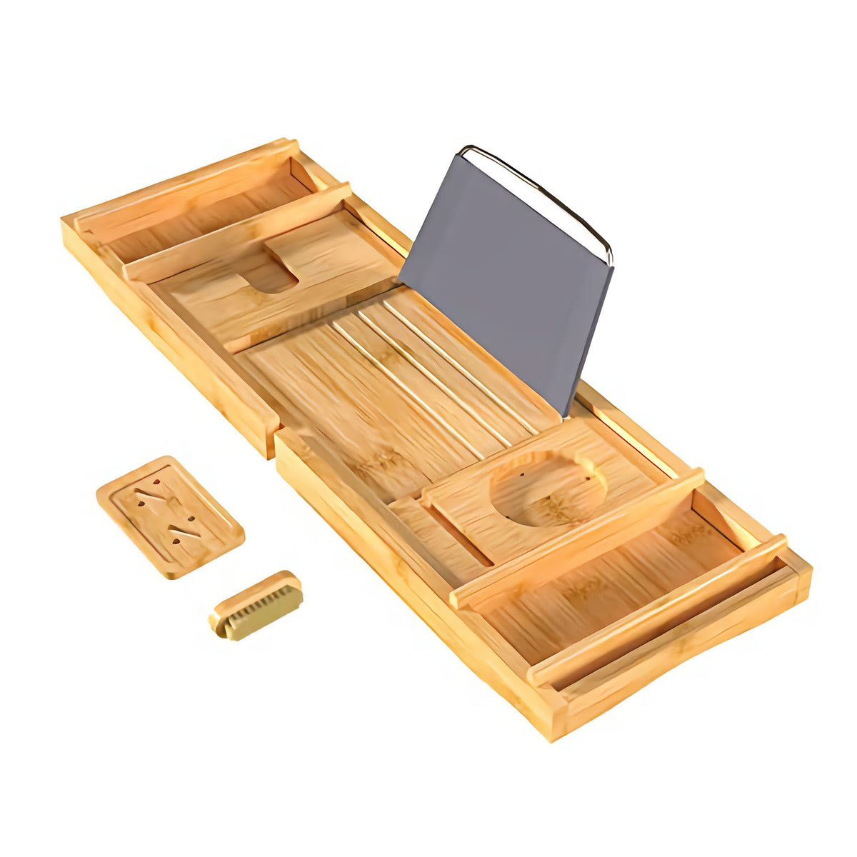 Adjustable Bathtub Organizer Tray with Soap Dish Zribamboo